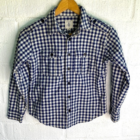 Lands' End Blue Gingham Button Up Shirt sz 8 - Picture 1 of 6